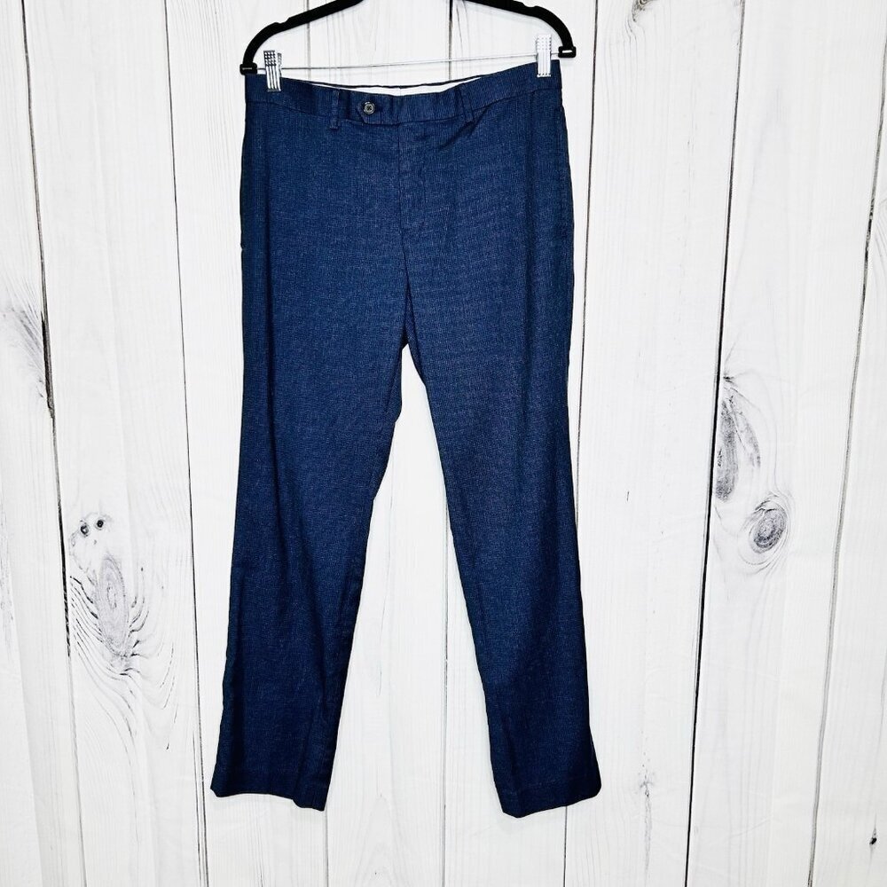Ralph Lauren Pants Mens 32 X 30 Navy Blue Plaid White Label Slim Fit Flat Front